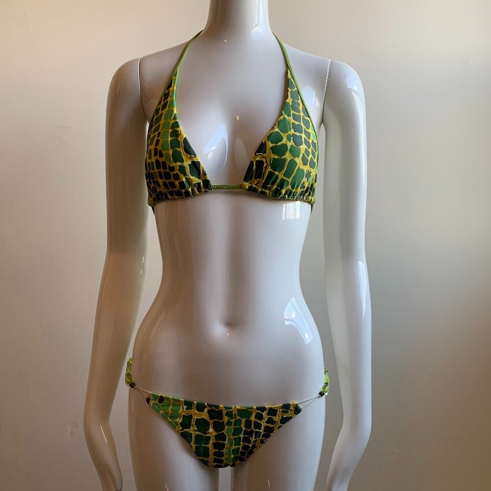 Sauvage california green crocodile print triangle top bikini